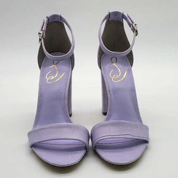 784- Sam Edelman Yaro Lilac Croc Embossed Leather Block Heel Sandals 7.5 M NWT - Picture 5 of 12